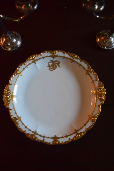 14" Limoges Gilt Charger with Monogram (J.P.L. France) Late 19TH Century - Loft of Echoes