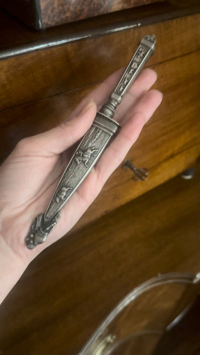 19th - Century French Figural Silverplate Paper Knife with Classical Motifs - Loft of Echoes