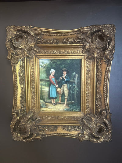 19th - Century French Pastoral Painting in Rococo Gilt Frame — “Le Joueur de Flûte” Style - Loft of Echoes