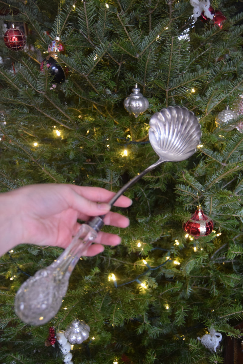 Antique Silverplate Shell-Form Ladle with Cut Crystal Handle, Late 19t ...