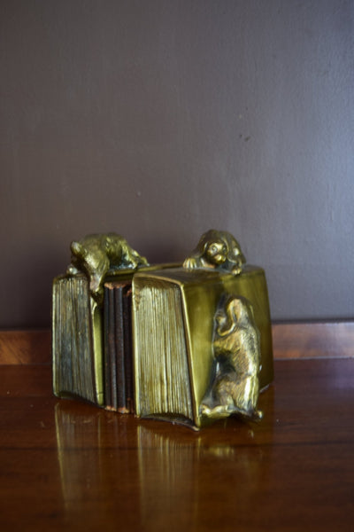 Antique Brass Spaniel Dog & Book Bookends, c. 1920s - Loft of Echoes