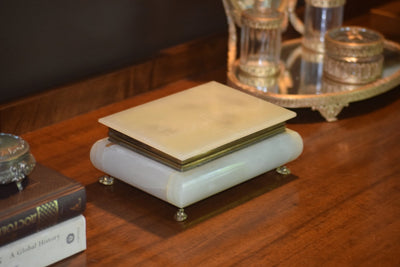 Antique Light Celadon Onyx & Brass Jewelry Casket, c. 1880–1910 - Loft of Echoes