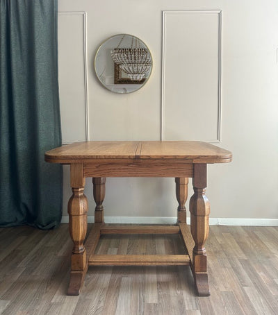Edwardian Oak Dining Set, c. 1905 - Restored Expandable Table with 4 Reupholstered Chairs - Loft of Echoes