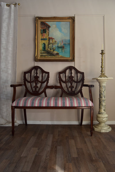 Late 19th - to early 20th - century Hepplewhite - style settee - Loft of Echoes