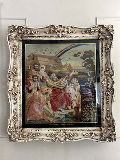 “Noah’s Thank - Offering,” Berlin Woolwork Needlepoint — Sarah A. Conklin, 1852 (American) Framed Size: 40″ H × 36″ W - Loft of Echoes