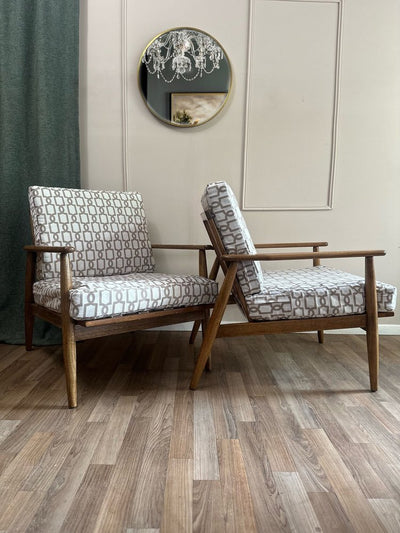 Pair wof Baumritter Mid - Century Walnut Lounge Chairs | Spindle - Back Danish Style | Restored Pair - Loft of Echoes