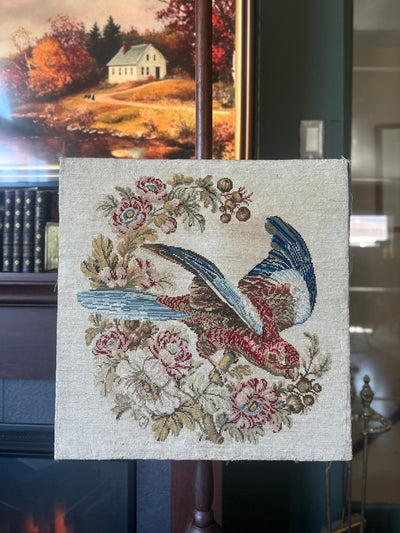 Victorian Adjustable Firescreen with Hand - Needlepoint Parrot & Floral Motif | c. 1850–1880 - Loft of Echoes