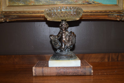Victorian Putto & Dolphin Compote / Tazza on Alabaster Base (c.1890–1910) - Loft of Echoes